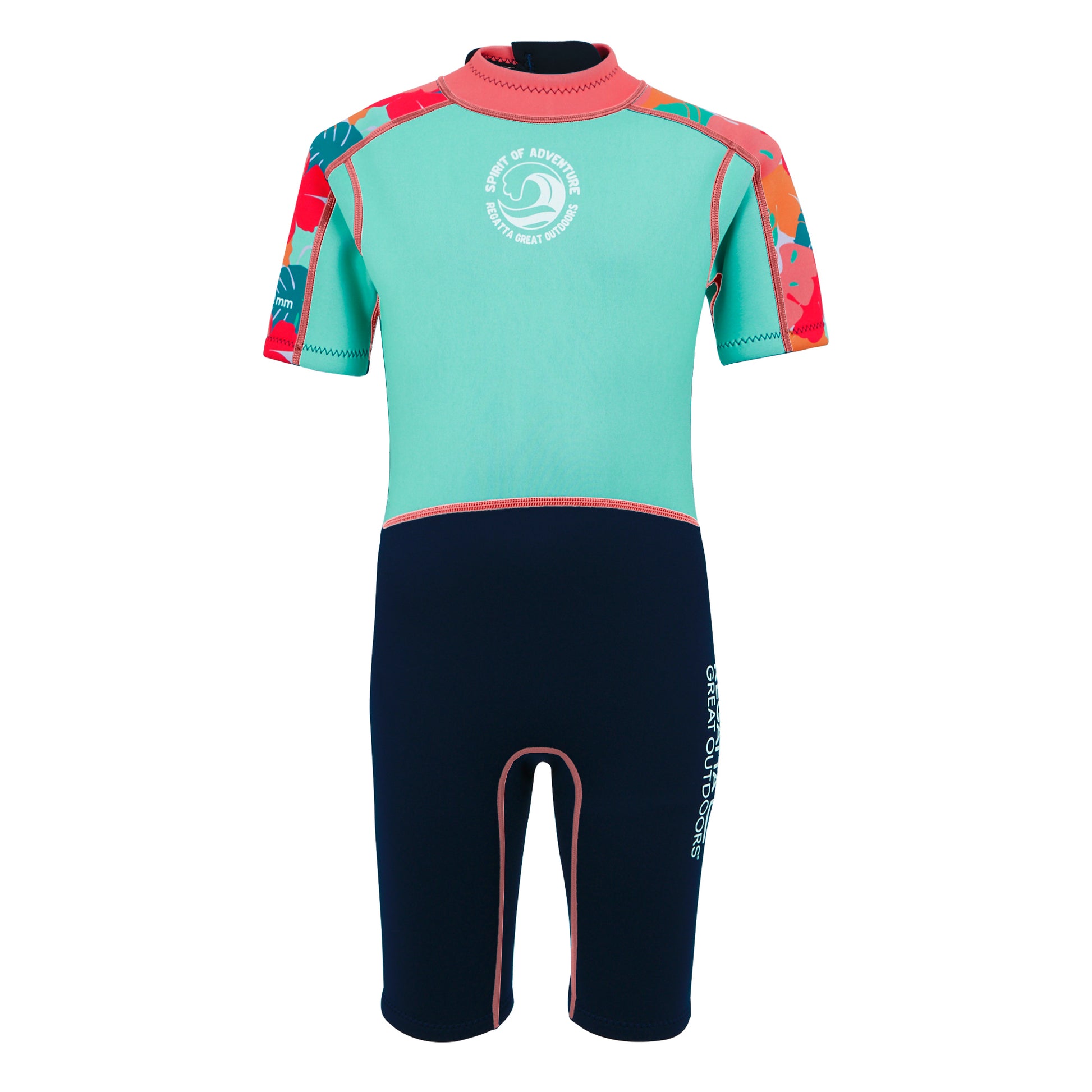 Aruba Blue-Navy - Front - Regatta Childrens-Kids Tropical Leaves Wetsuit