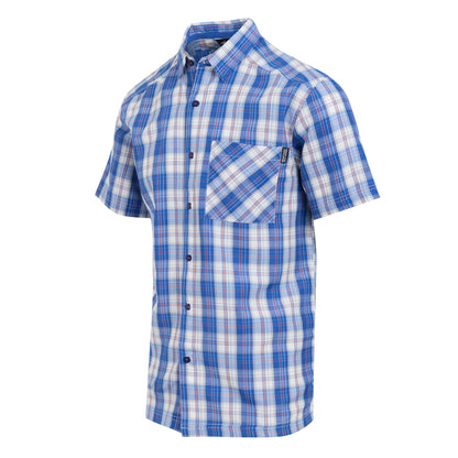 White-Olympian Blue - Side - Regatta Mens Mindano IX Checked Short-Sleeved Shirt