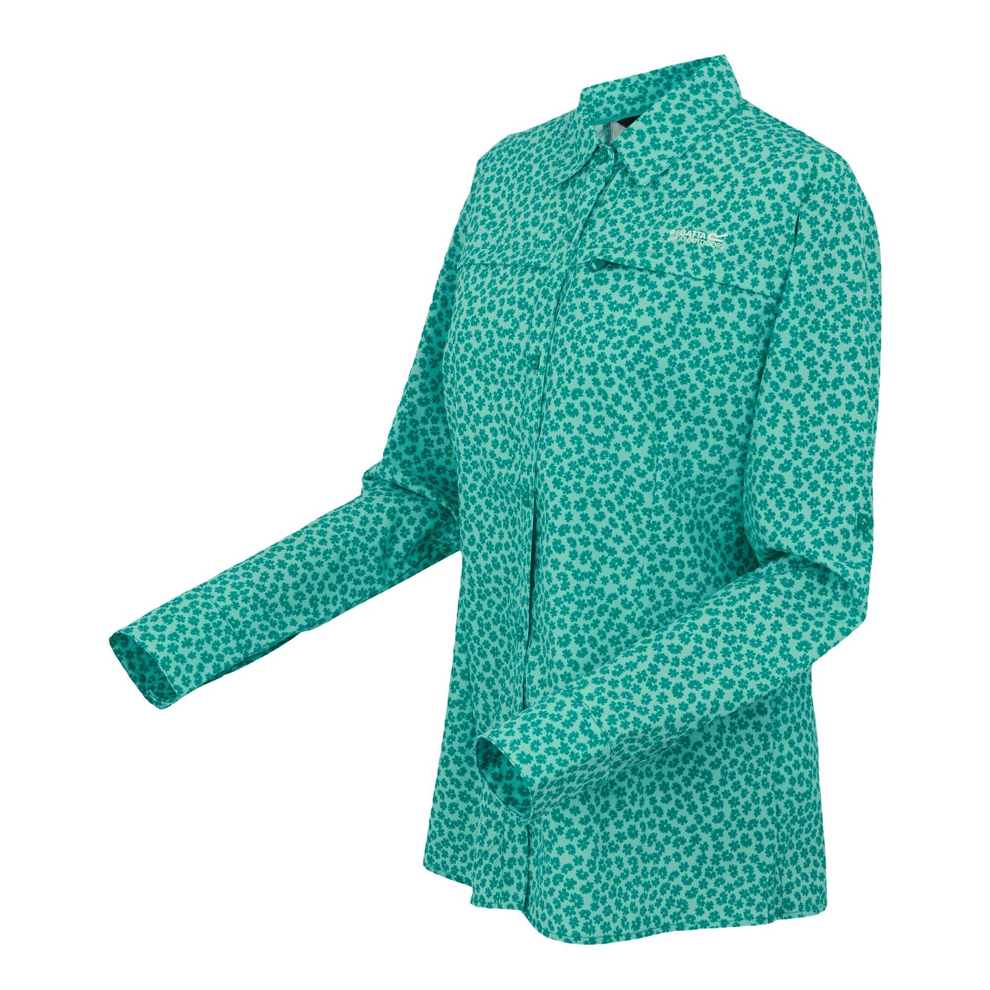Aruba Blue - Side - Regatta Womens-Ladies Floral Packaway Long-Sleeved Travel Shirt