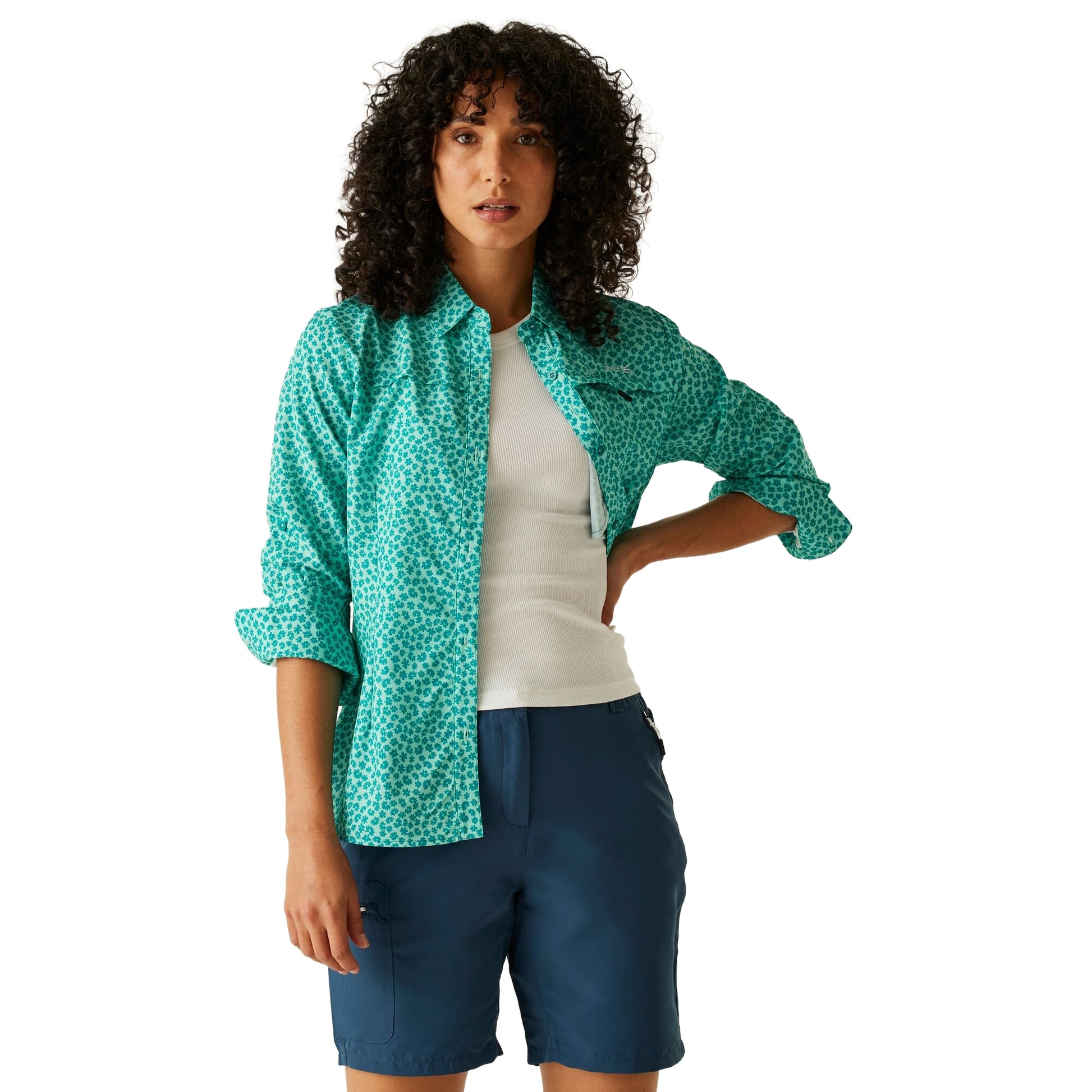 Aruba Blue - Lifestyle - Regatta Womens-Ladies Floral Packaway Long-Sleeved Travel Shirt