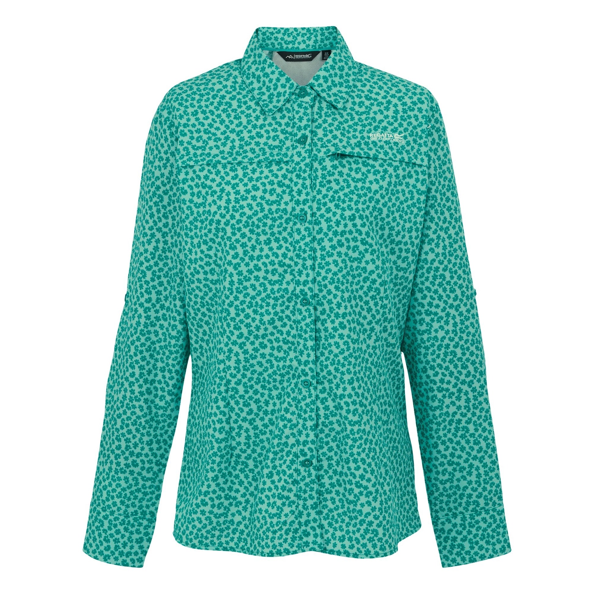 Aruba Blue - Front - Regatta Womens-Ladies Floral Packaway Long-Sleeved Travel Shirt