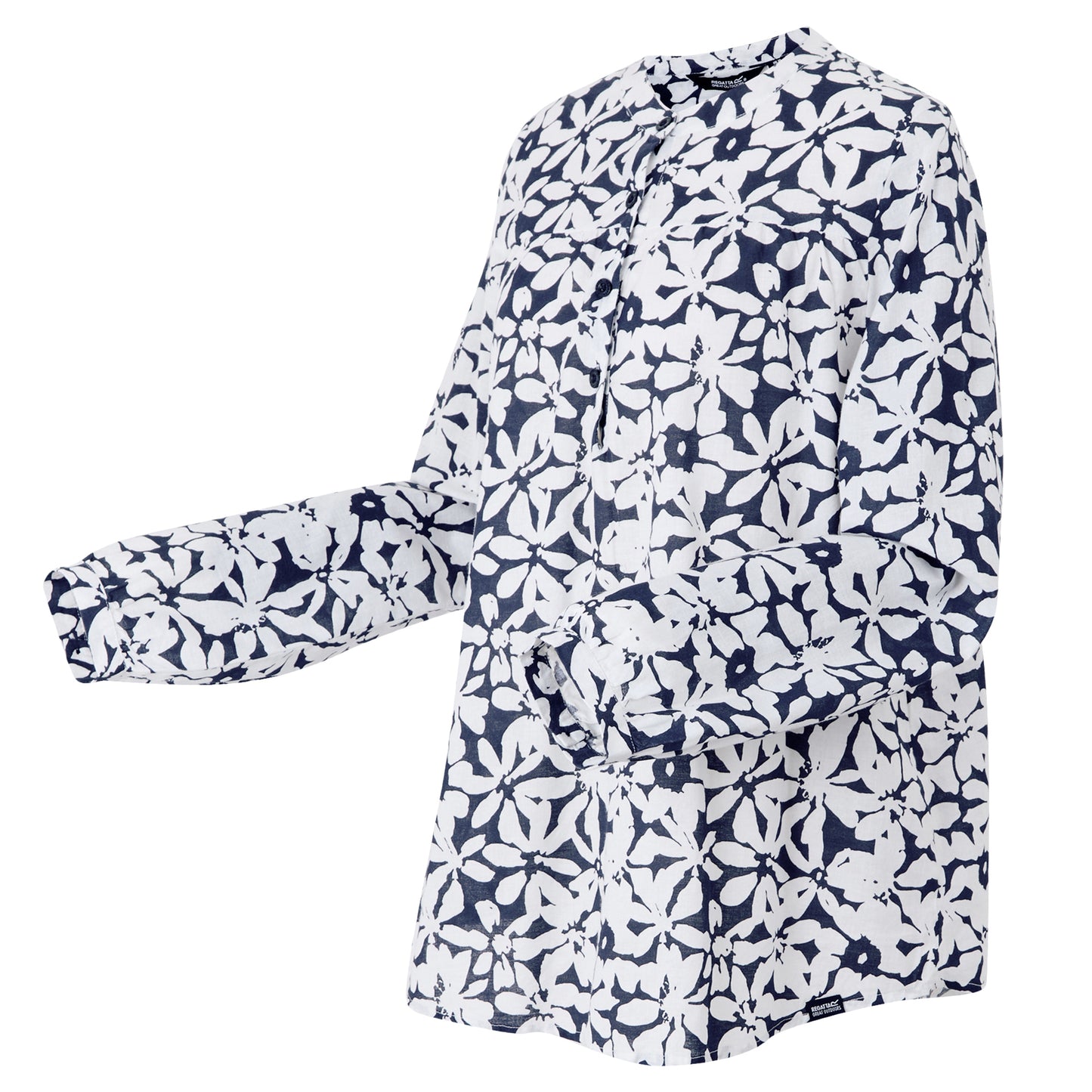 Navy-White - Side - Regatta Womens-Ladies Natine Large Floral Lightweight Shirt