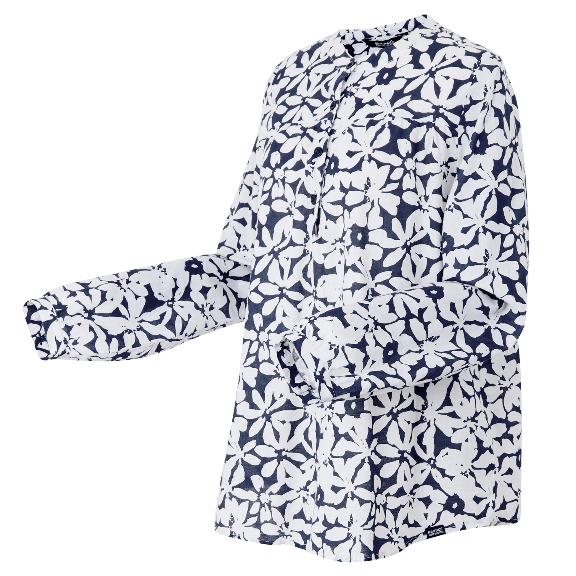 Navy-White - Side - Regatta Womens-Ladies Natine Large Floral Lightweight Shirt