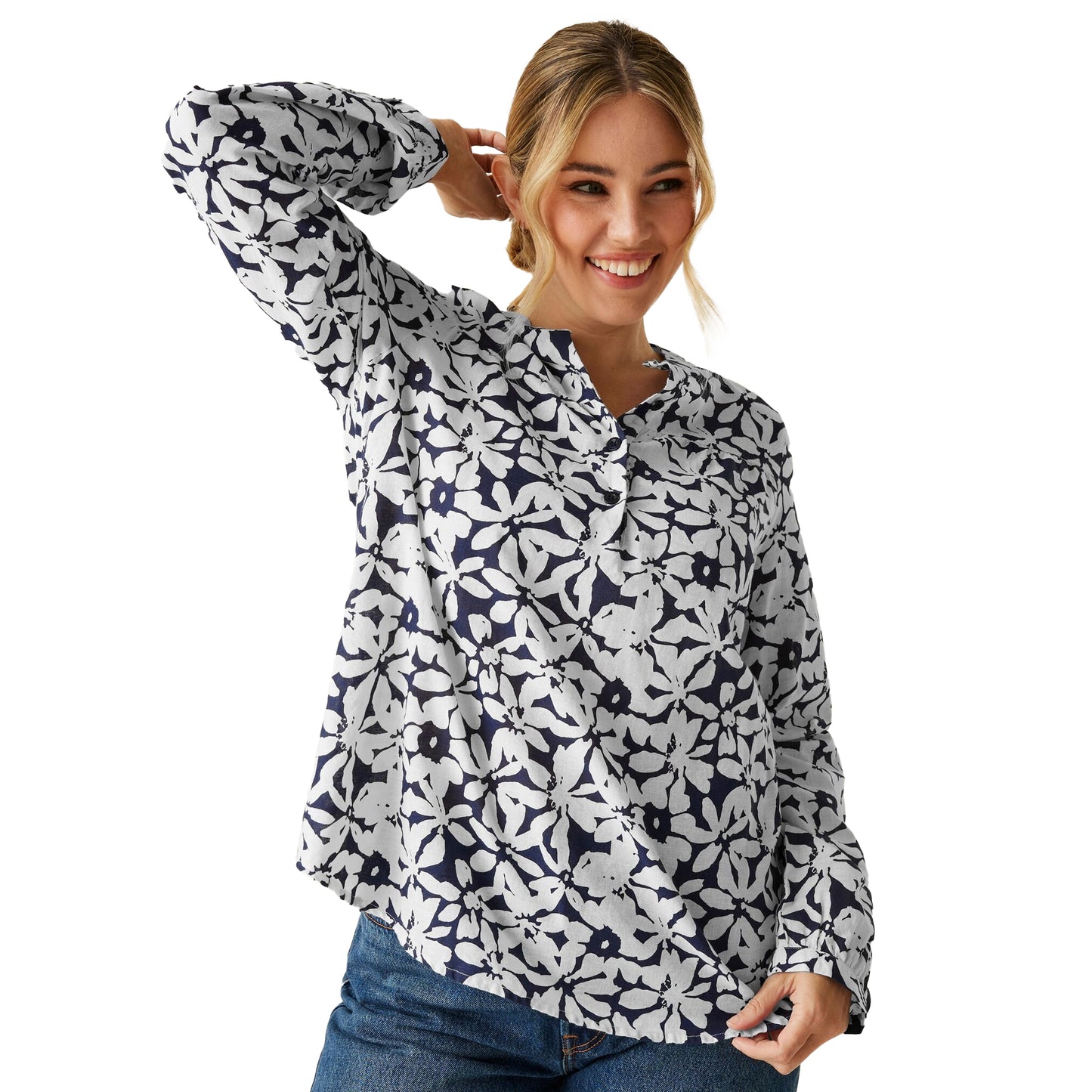 Navy-White - Lifestyle - Regatta Womens-Ladies Natine Large Floral Lightweight Shirt