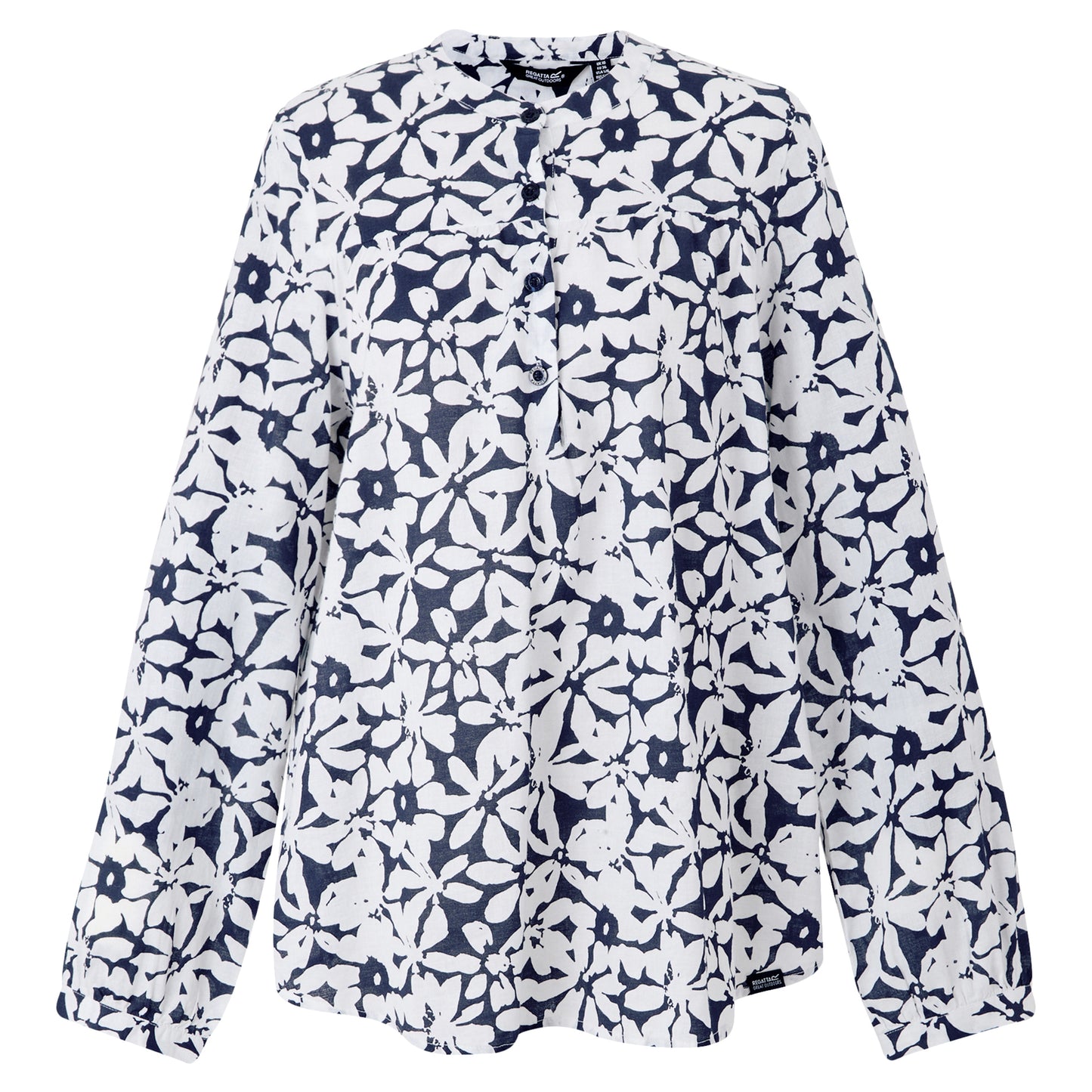 Navy-White - Front - Regatta Womens-Ladies Natine Large Floral Lightweight Shirt