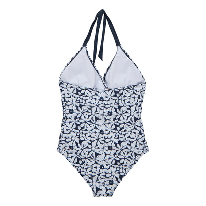 Navy-White - Back - Regatta Womens-Ladies Flavia II Large Floral One Piece Swimsuit