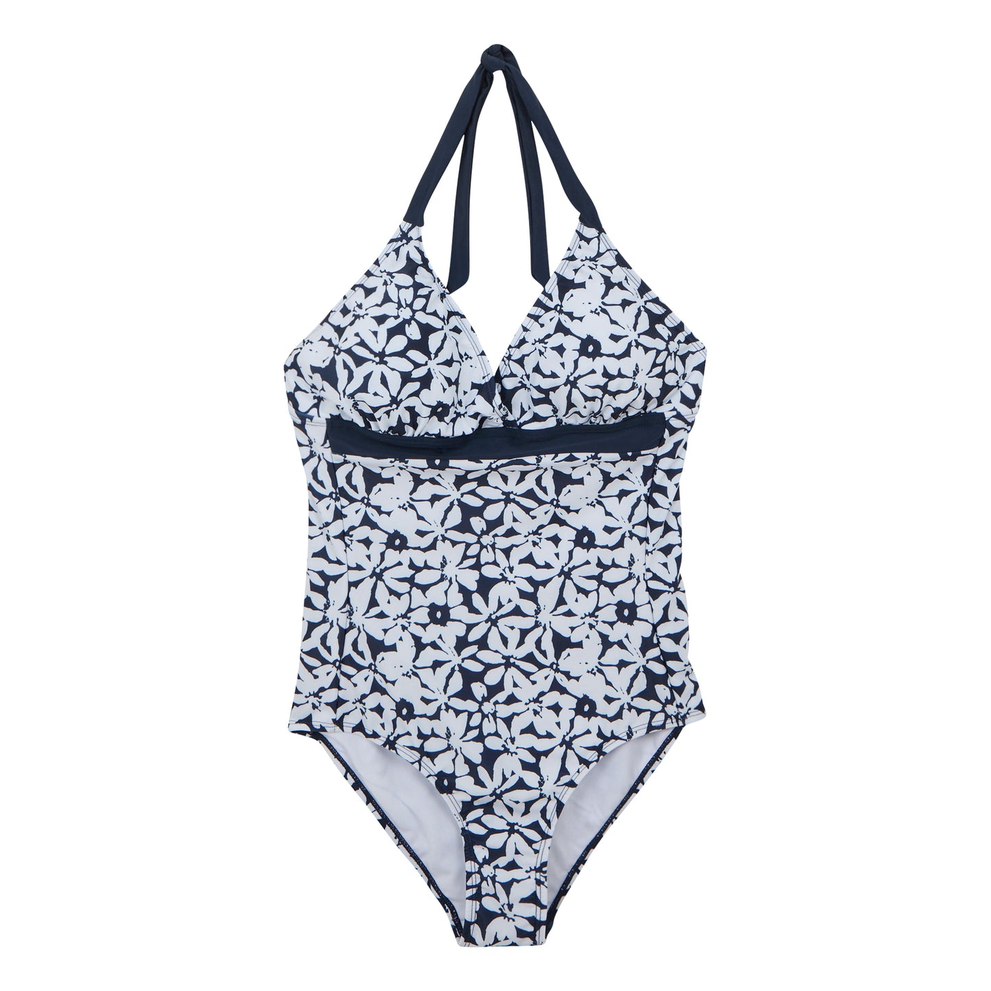 Navy-White - Front - Regatta Womens-Ladies Flavia II Large Floral One Piece Swimsuit