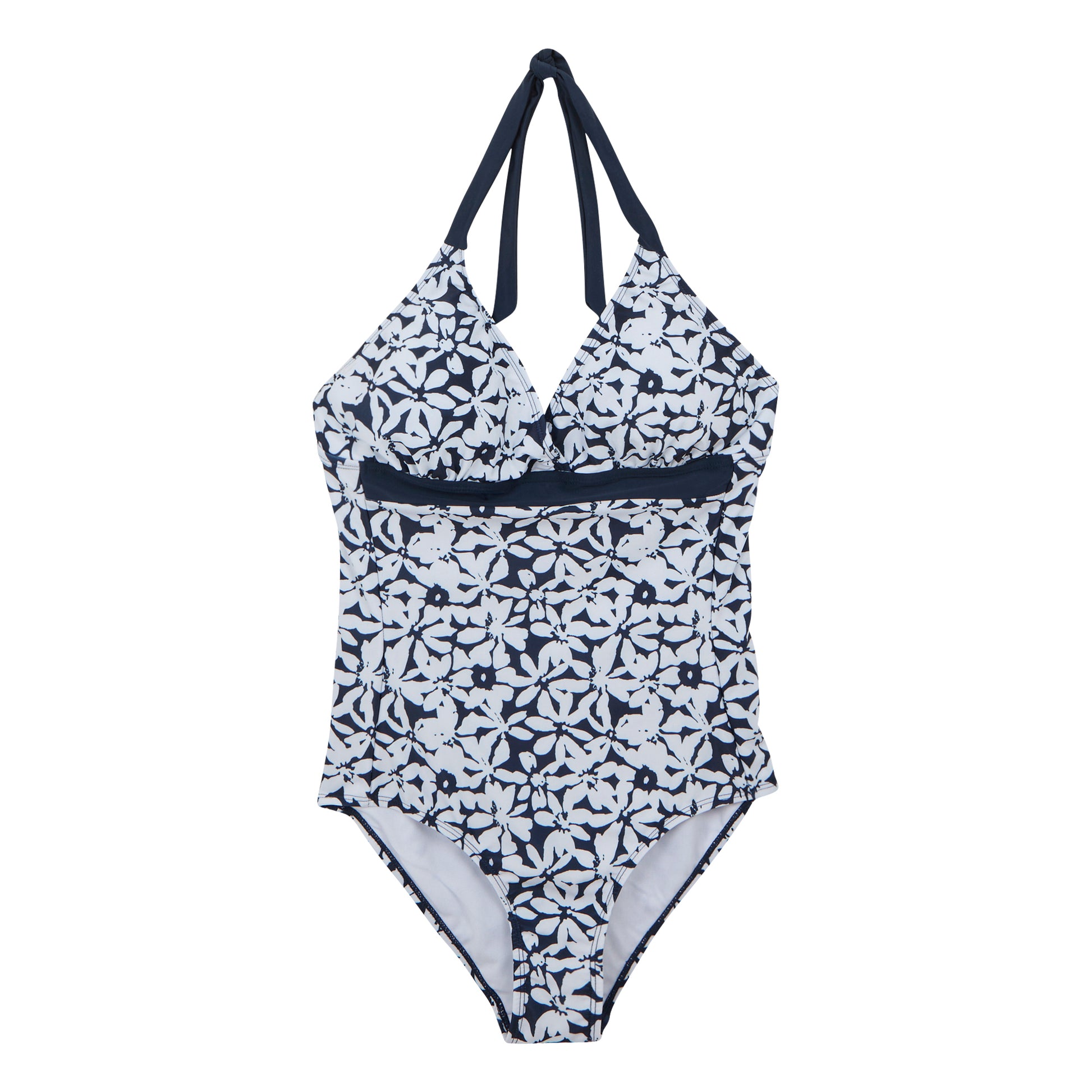Navy-White - Front - Regatta Womens-Ladies Flavia II Large Floral One Piece Swimsuit