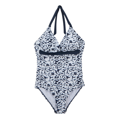 Navy-White - Front - Regatta Womens-Ladies Flavia II Large Floral One Piece Swimsuit