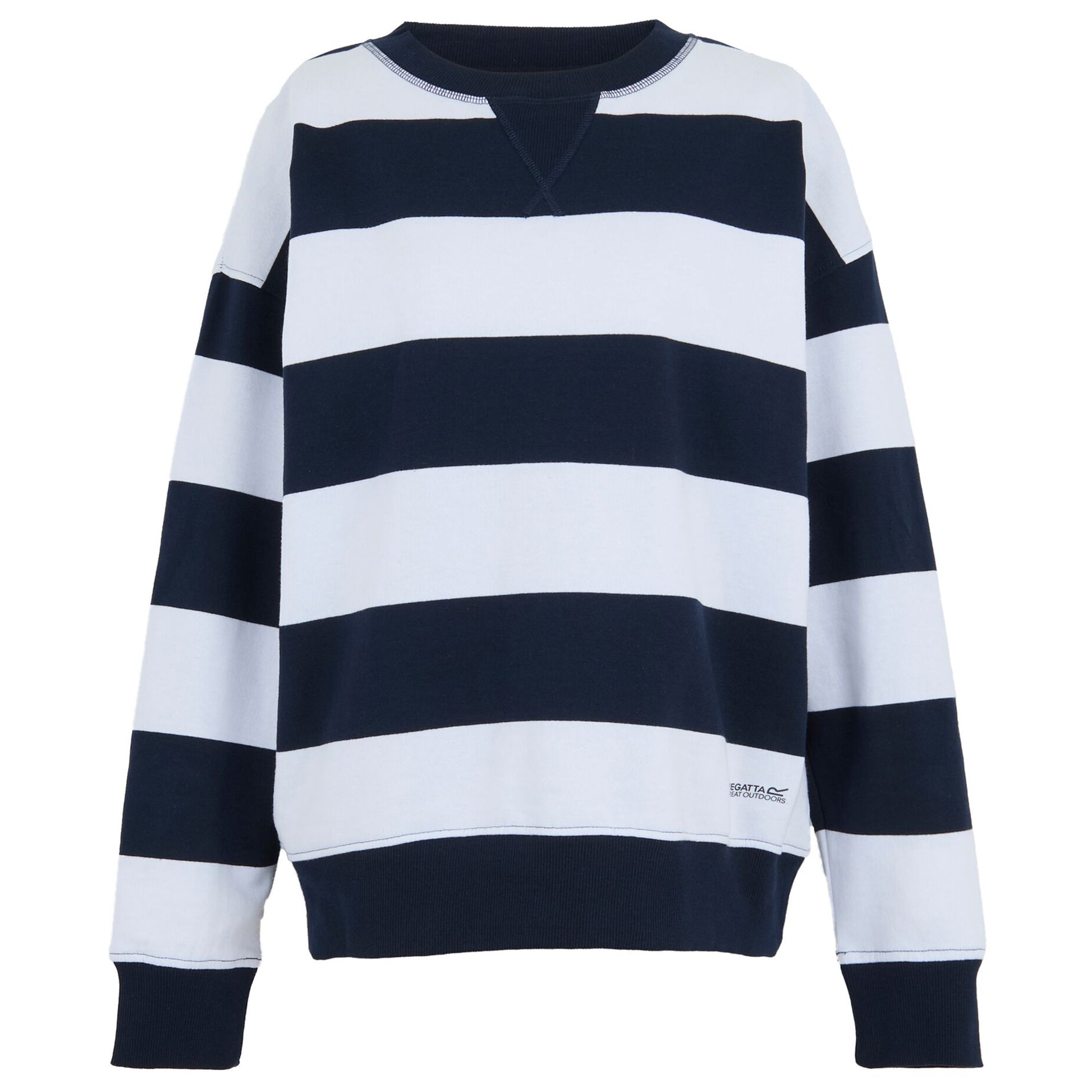 Navy-White - Front - Regatta Womens-Ladies Avika II Stripe Crew Neck Jumper