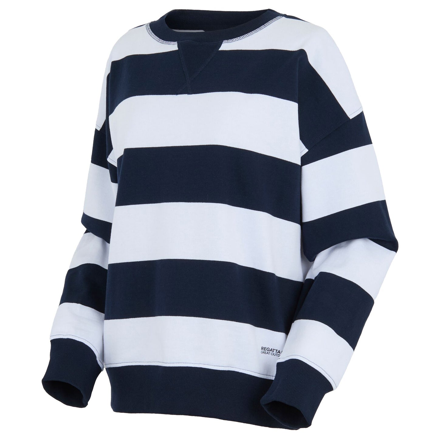 Navy-White - Side - Regatta Womens-Ladies Avika II Stripe Crew Neck Jumper