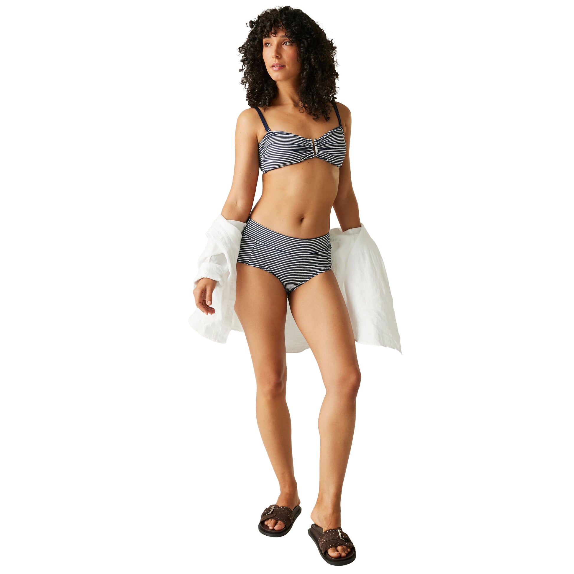 Navy-White - Lifestyle - Regatta Womens-Ladies Paloma Seeksucker Stripes Swim Briefs