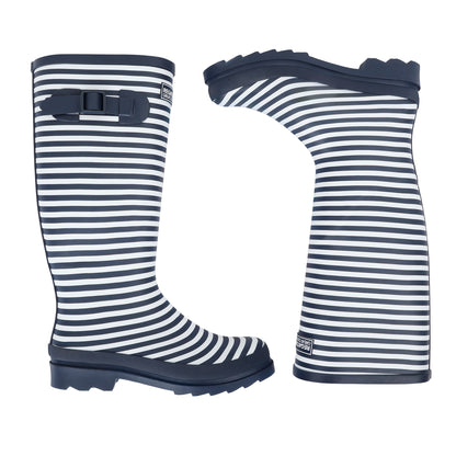 Navy-White - Close up - Regatta Womens-Ladies Fairweather III Contrast Striped Wellington Boots