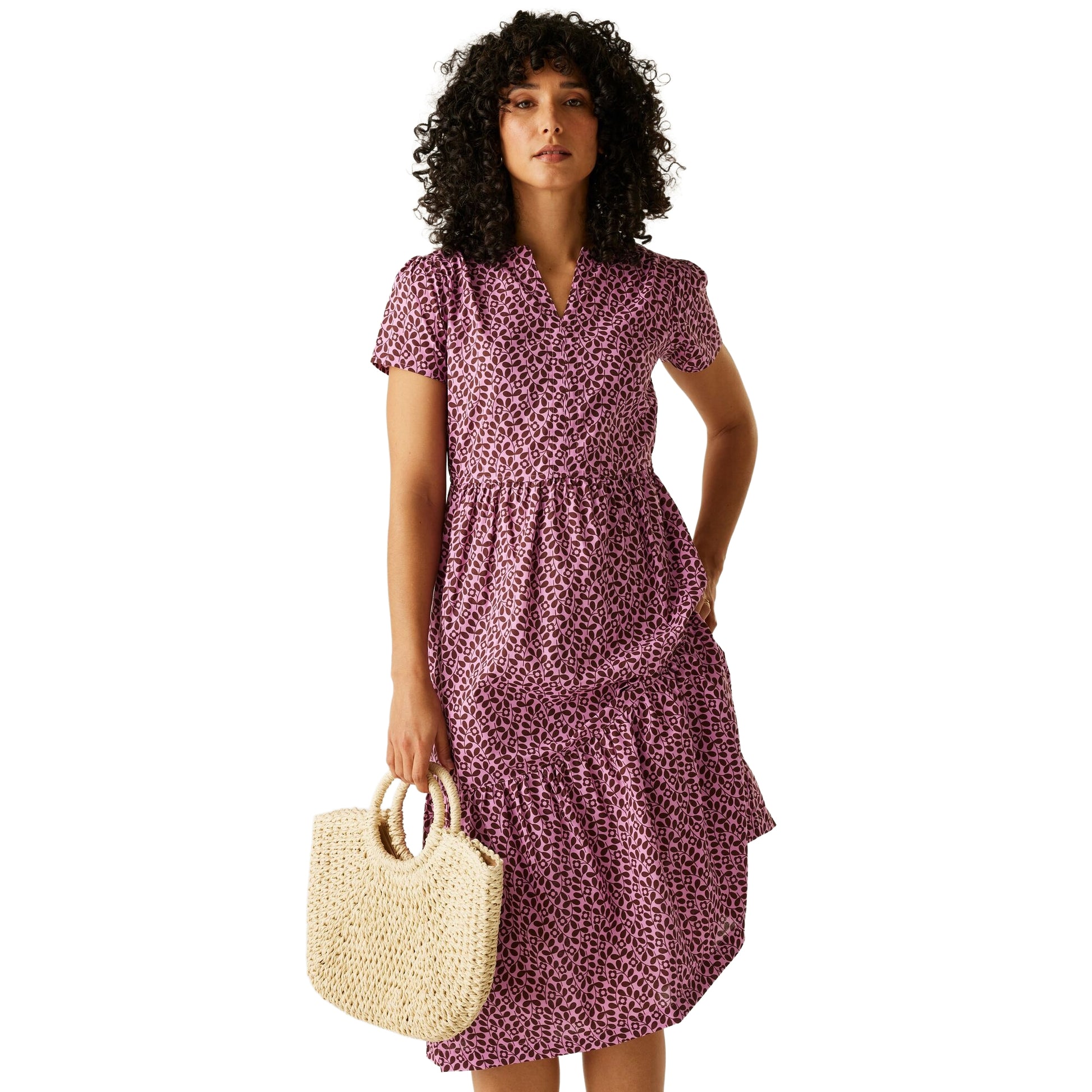 Lilac - Lifestyle - Regatta Womens-Ladies Orla Kiely Jasmine Flower Tiered Midi Dress