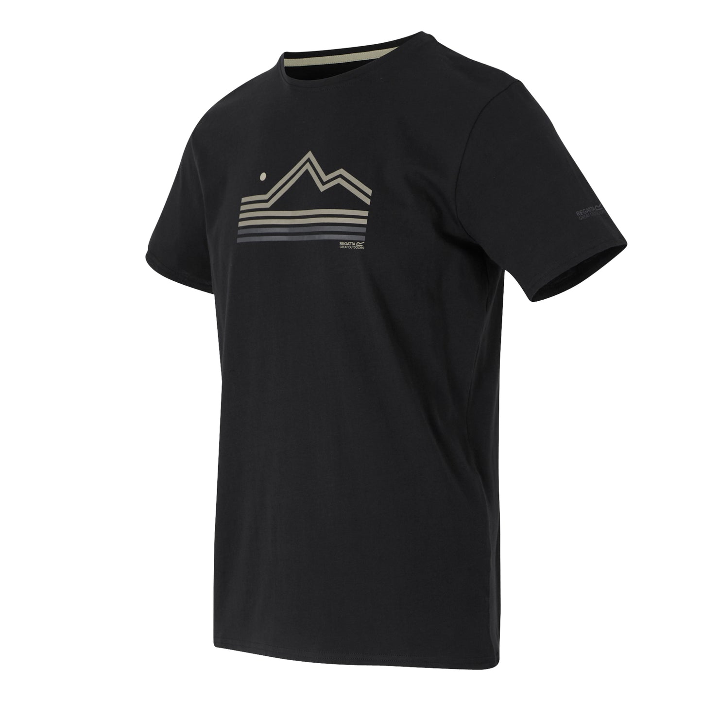 Black - Side - Regatta Mens Breezed V Abstract Mountain T-Shirt