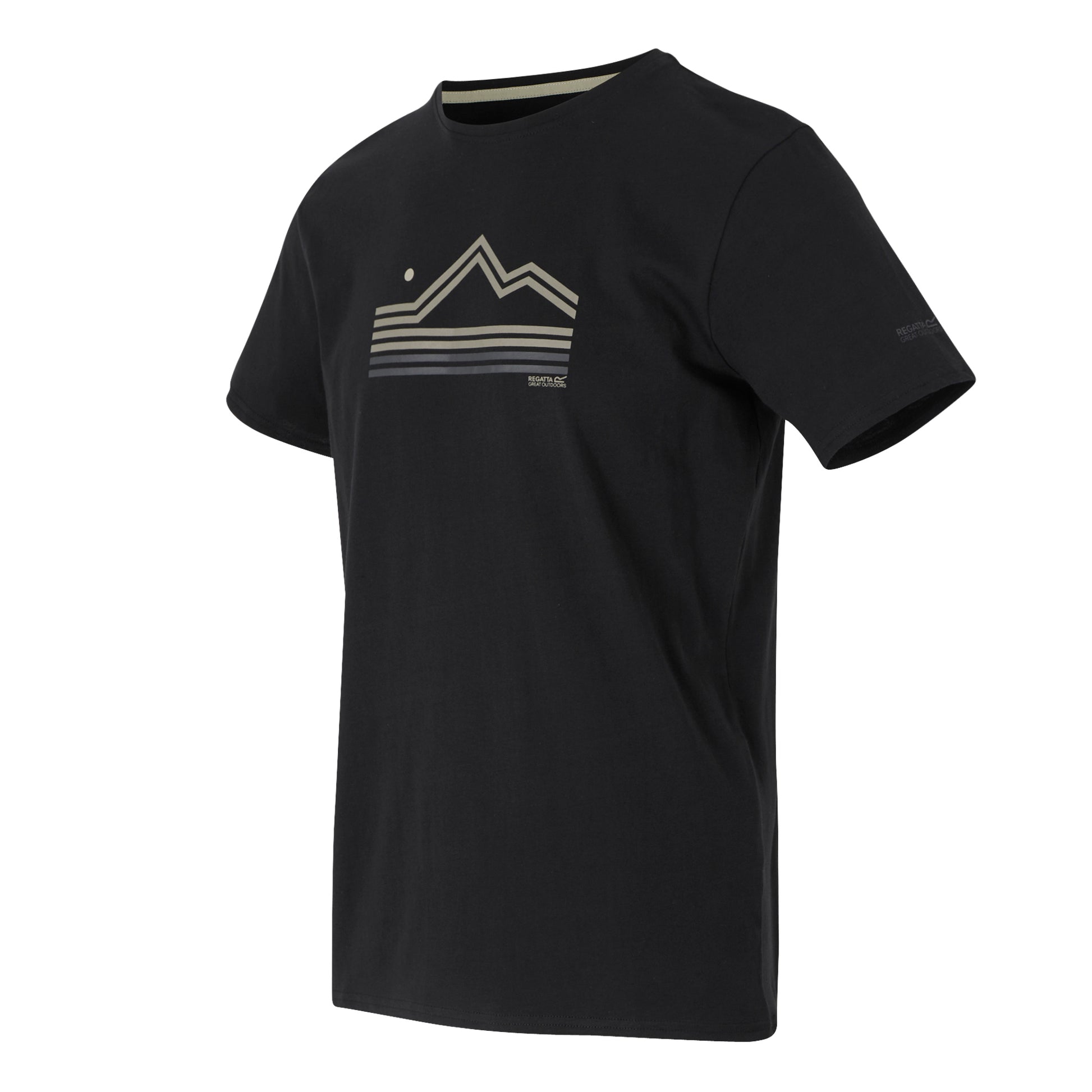 Black - Side - Regatta Mens Breezed V Abstract Mountain T-Shirt