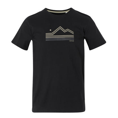 Black - Front - Regatta Mens Breezed V Abstract Mountain T-Shirt