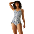 Navy-White - Lifestyle - Regatta Womens-Ladies Alinae Large Floral One Piece Swimsuit