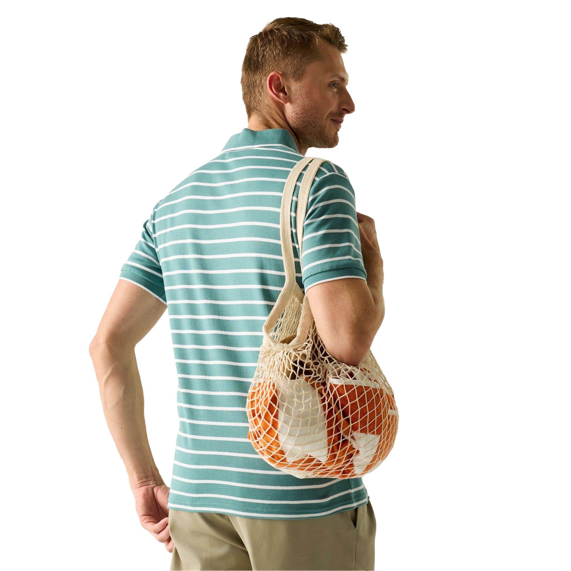 Arctic-White - Pack Shot - Regatta Mens Tiver Striped Polo Shirt