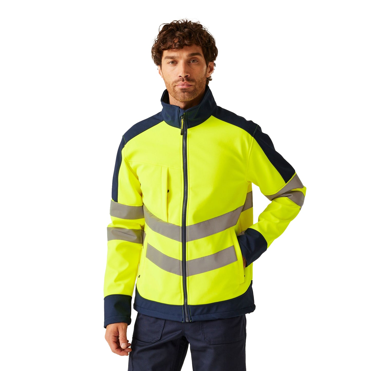 Black-Yellow - Side - Regatta Professional Mens Hi-Vis 3 Layer Soft Shell Jacket