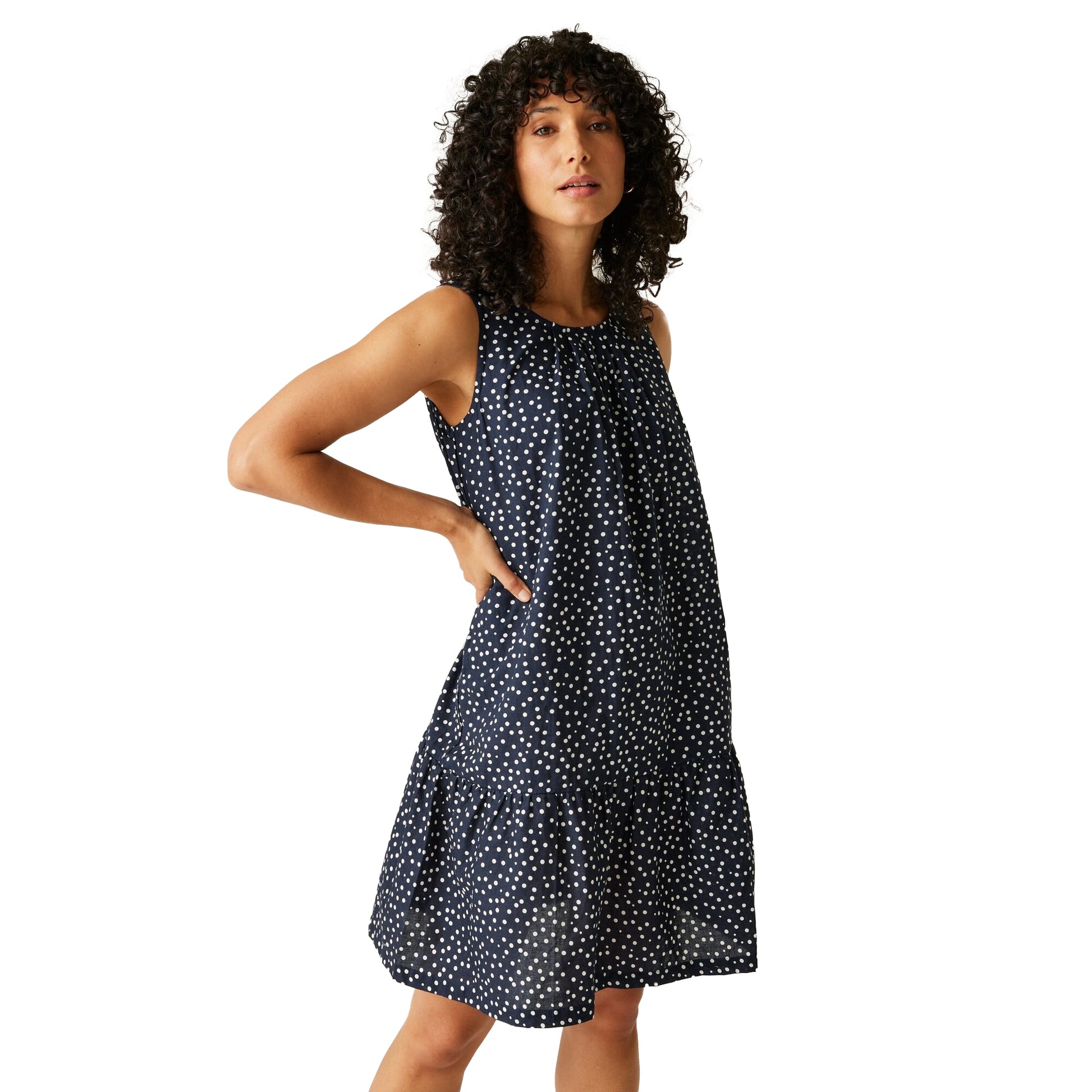Navy-White - Lifestyle - Regatta Womens-Ladies Trisa Micro-Dot Smock Dress