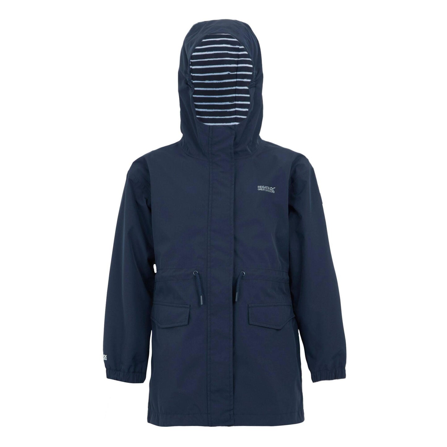 Navy-White - Front - Regatta Childrens-Kids Ballina Stripe Waterproof Jacket