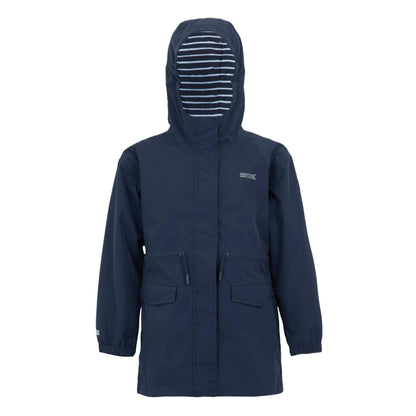 Navy-White - Front - Regatta Childrens-Kids Ballina Stripe Waterproof Jacket