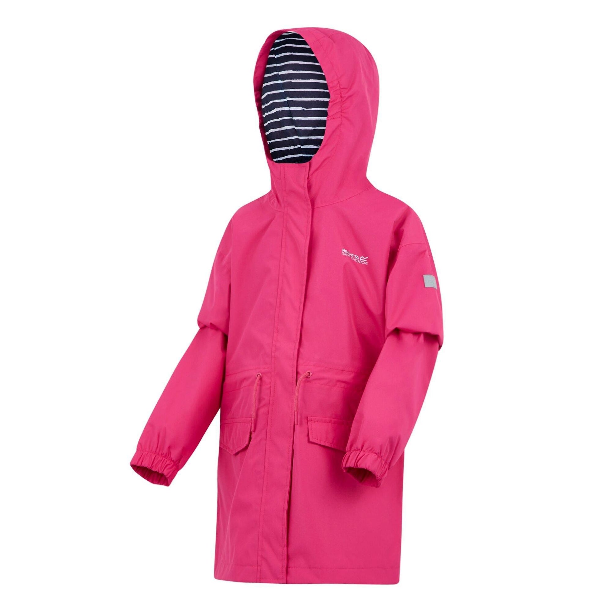 Pop-Navy-White - Side - Regatta Childrens-Kids Ballina Stripe Waterproof Jacket