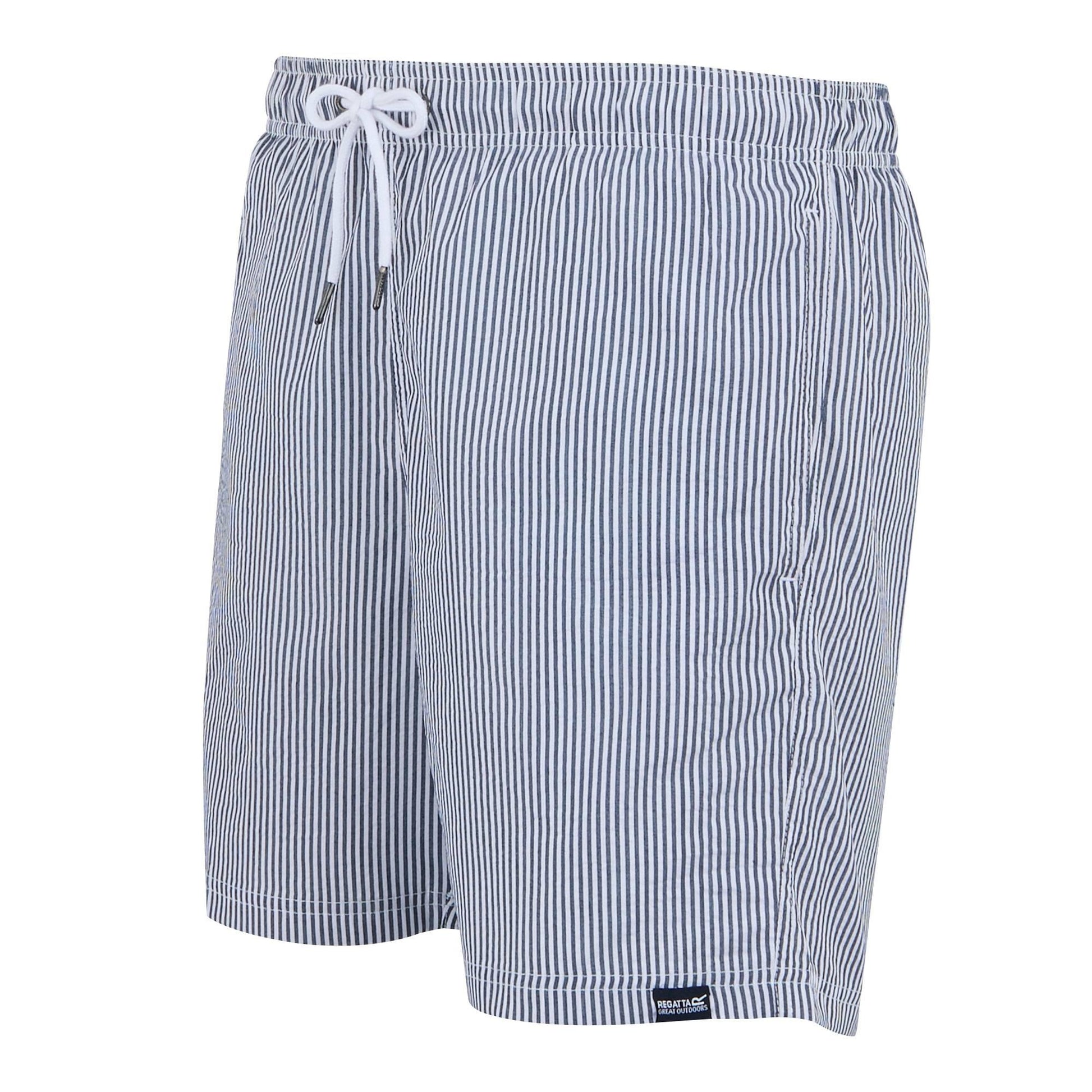 Navy - Side - Regatta Mens Loras Stripe Seersucker Swim Shorts