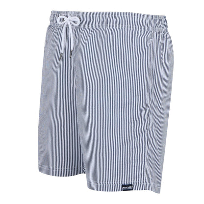 Navy - Side - Regatta Mens Loras Stripe Seersucker Swim Shorts