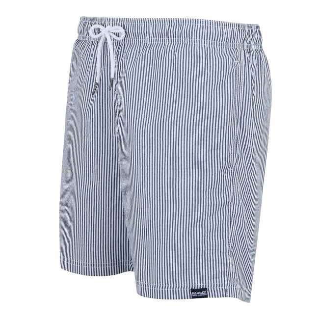 Navy - Side - Regatta Mens Loras Stripe Seersucker Swim Shorts