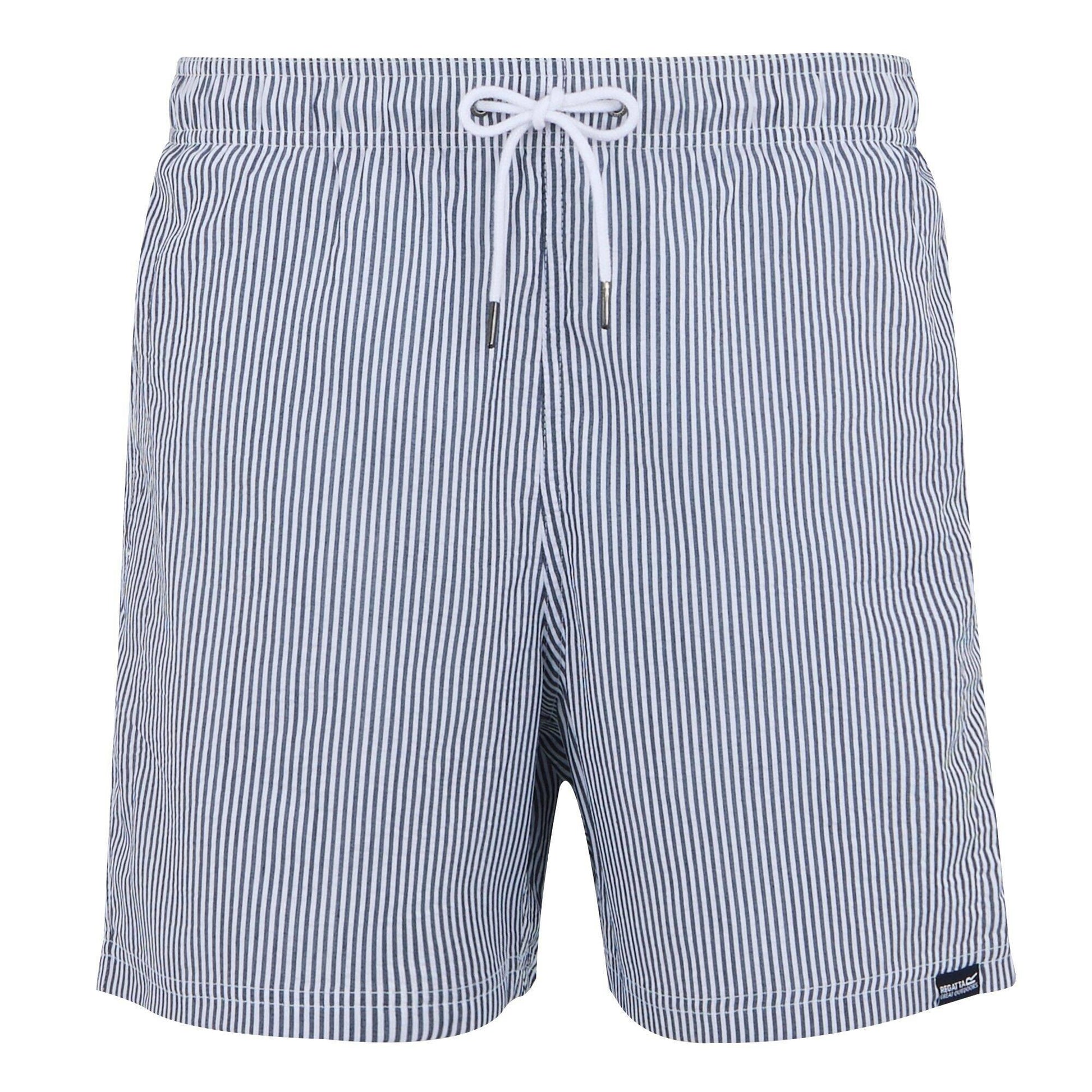 Navy - Front - Regatta Mens Loras Stripe Seersucker Swim Shorts