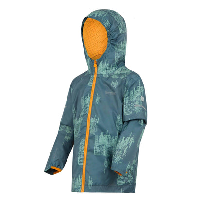Stormy Weather-Glacier-Bright Marigold - Side - Regatta Childrens-Kids Lever II Printed Waterproof Jacket