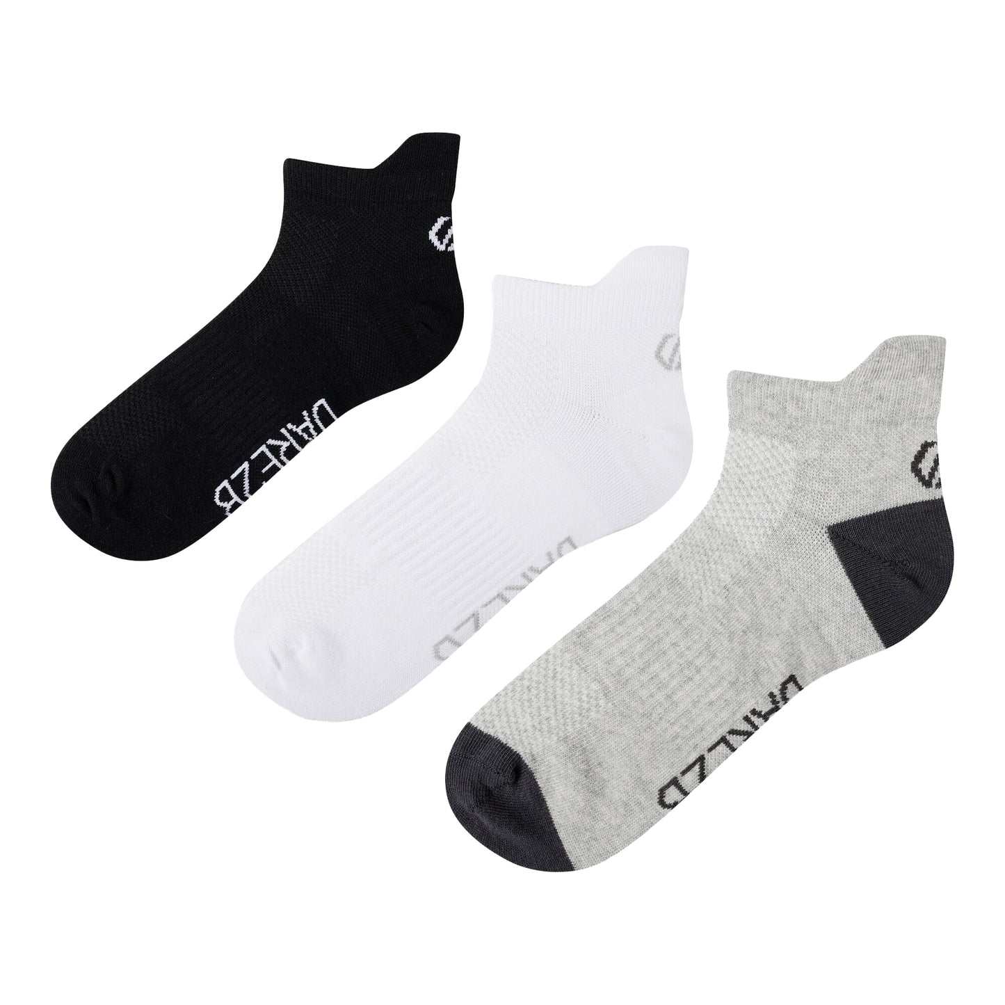 Black-White-Grey Marl - Front - Dare 2B Unisex Adult Movement Trainer Socks (Pack of 3)