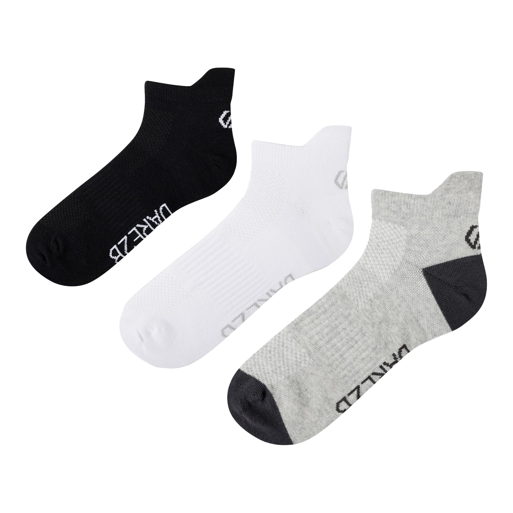 Black-White-Grey Marl - Front - Dare 2B Unisex Adult Movement Trainer Socks (Pack of 3)