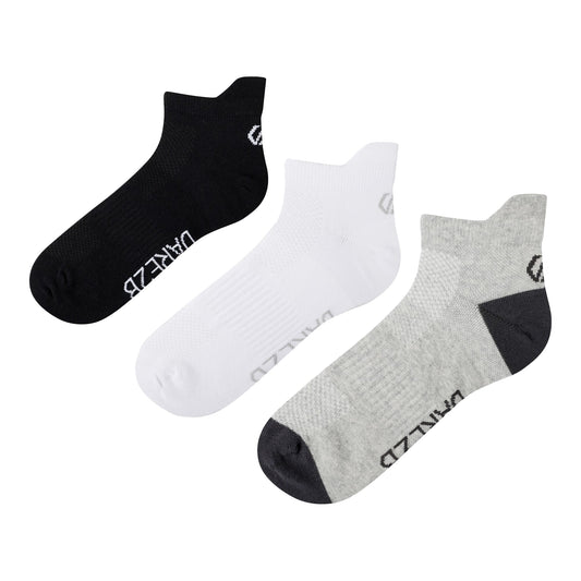 Black-White-Grey Marl - Front - Dare 2B Unisex Adult Movement Trainer Socks (Pack of 3)