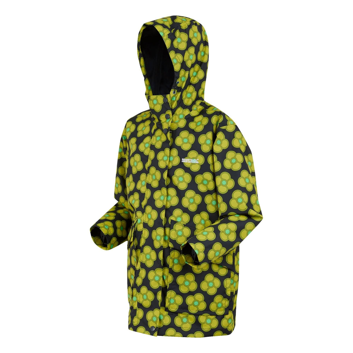 Navy - Side - Regatta Childrens-Kids Orla Kiely Swing Spinning Flower Waterproof Jacket