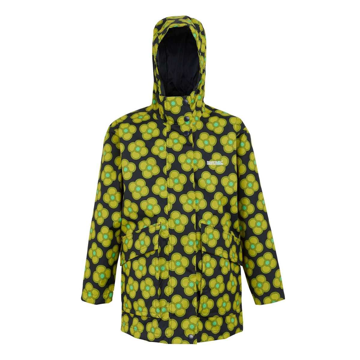 Navy - Front - Regatta Childrens-Kids Orla Kiely Swing Spinning Flower Waterproof Jacket