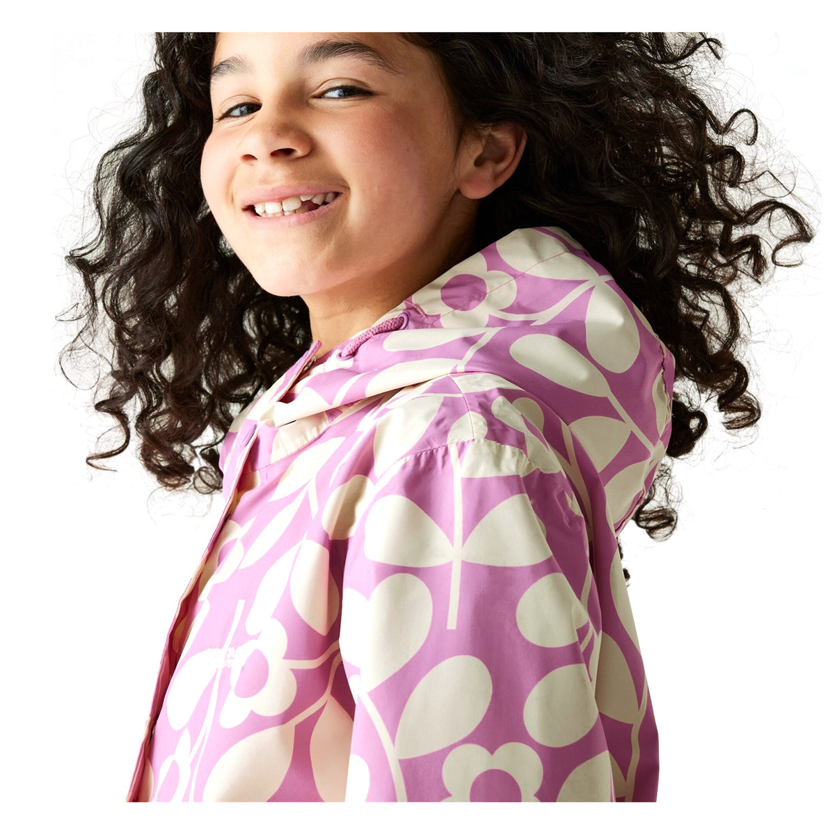 Lilac Cream - Side - Regatta Childrens-Kids Orla Kiely Swing Jasmine Flower Waterproof Jacket