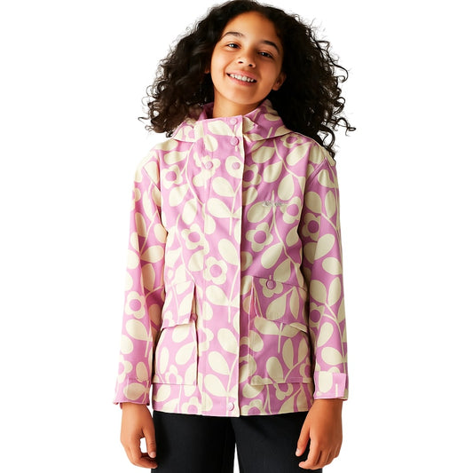 Lilac Cream - Front - Regatta Childrens-Kids Orla Kiely Swing Jasmine Flower Waterproof Jacket