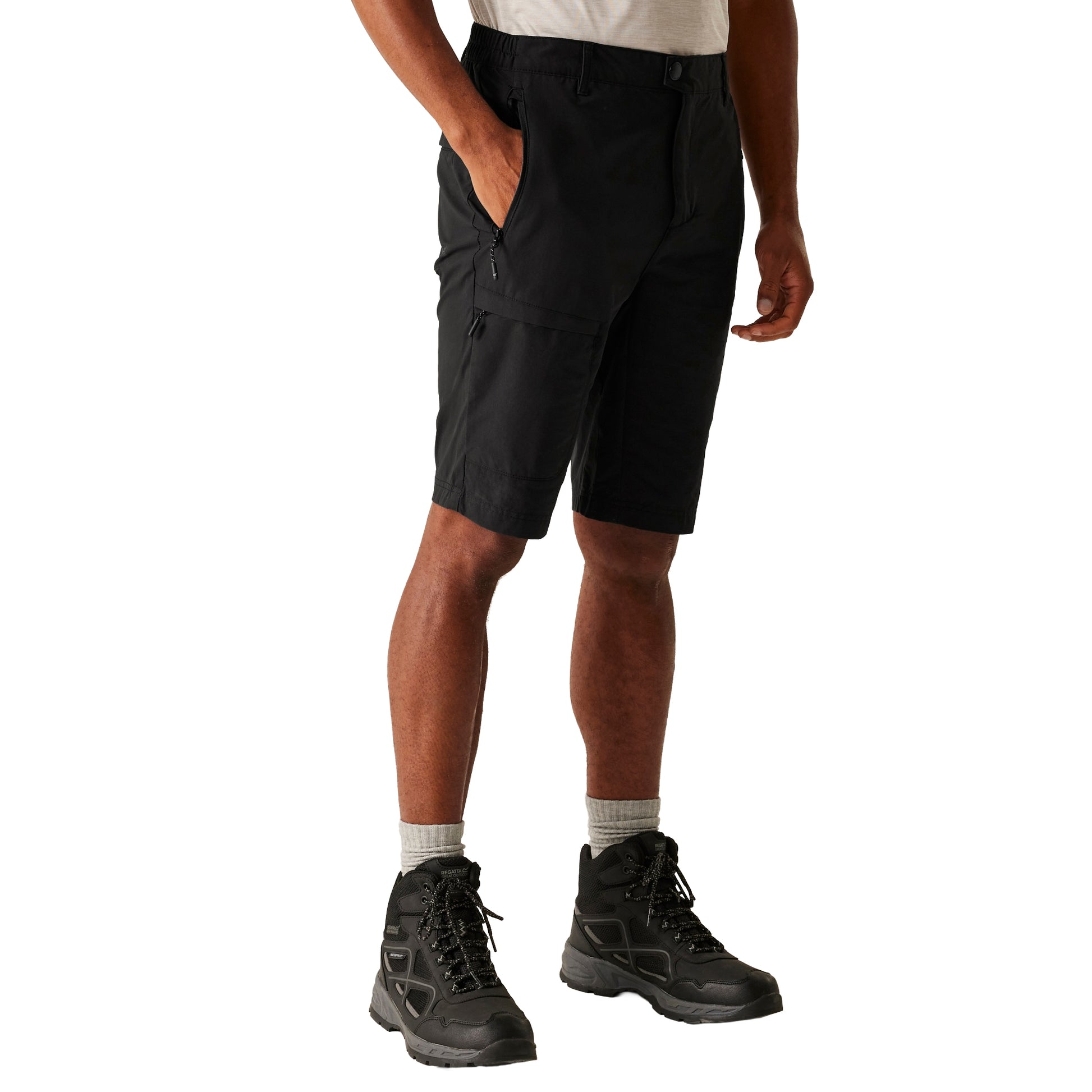 Black - Side - Regatta Mens Highton II Long Length Walking Casual Shorts