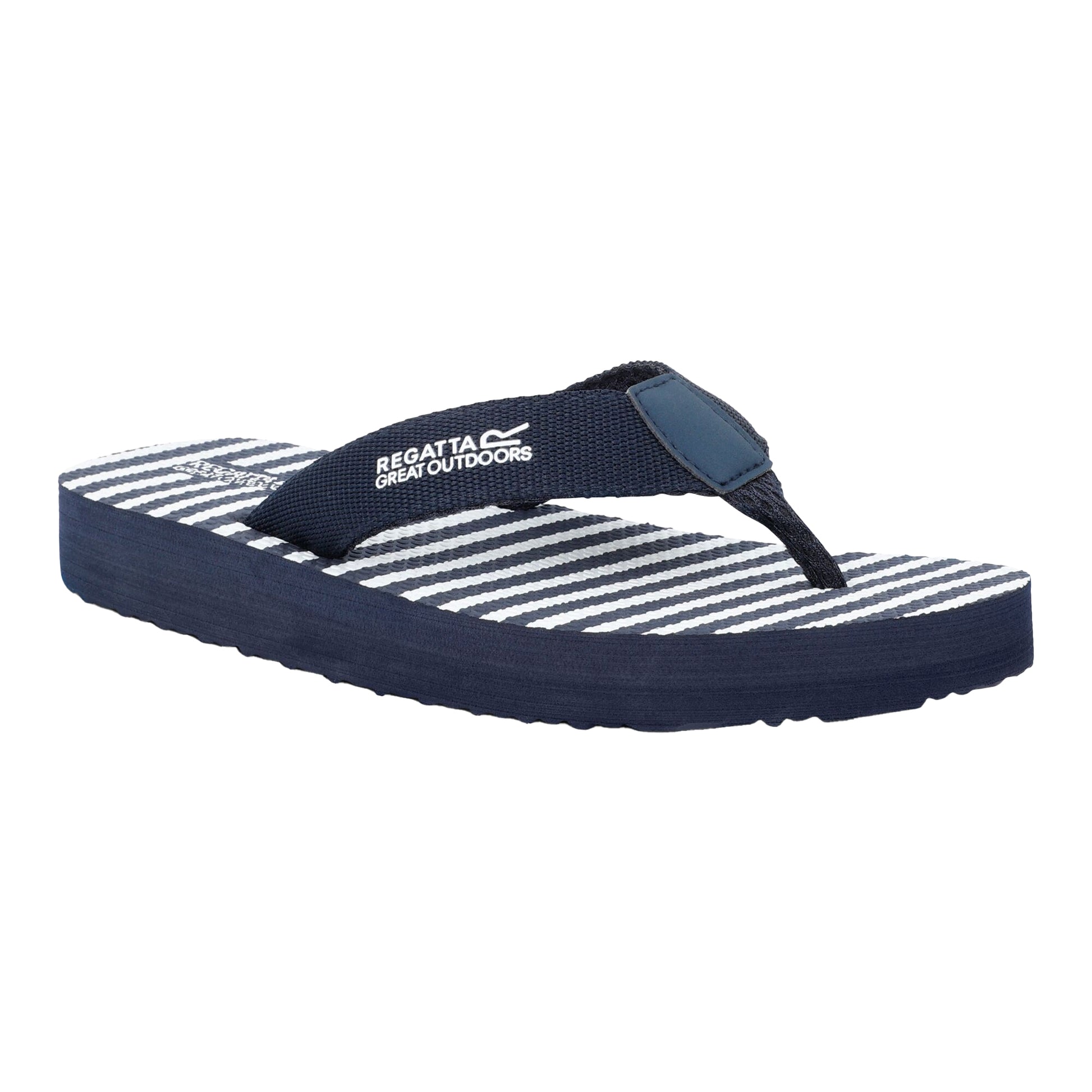 Navy-White - Front - Regatta Womens-Ladies Catarina Striped Flip Flops
