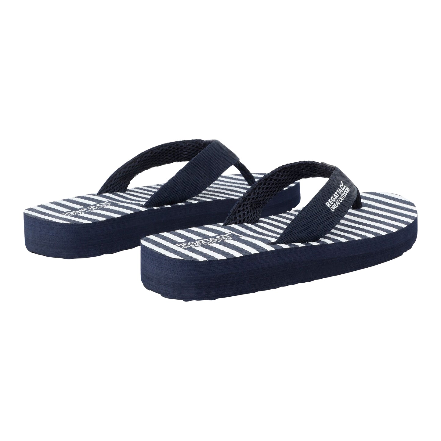 Navy-White - Back - Regatta Womens-Ladies Catarina Striped Flip Flops