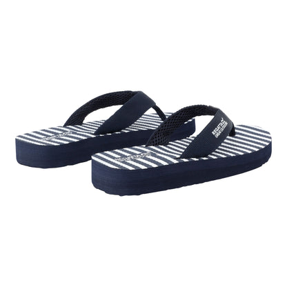 Navy-White - Back - Regatta Womens-Ladies Catarina Striped Flip Flops