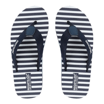 Navy-White - Lifestyle - Regatta Womens-Ladies Catarina Striped Flip Flops