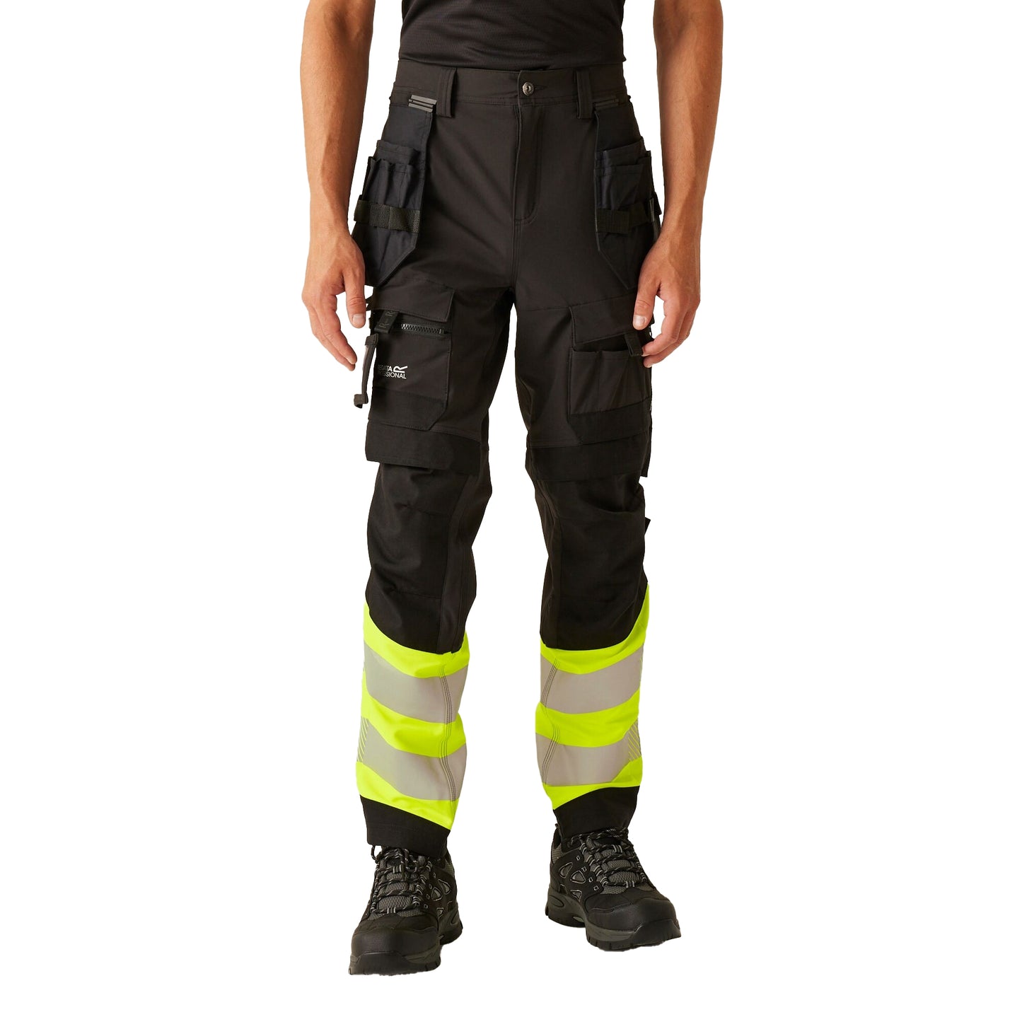 Black-Yellow - Front - Regatta Professional Unisex Adult High-Vis Work Trousers