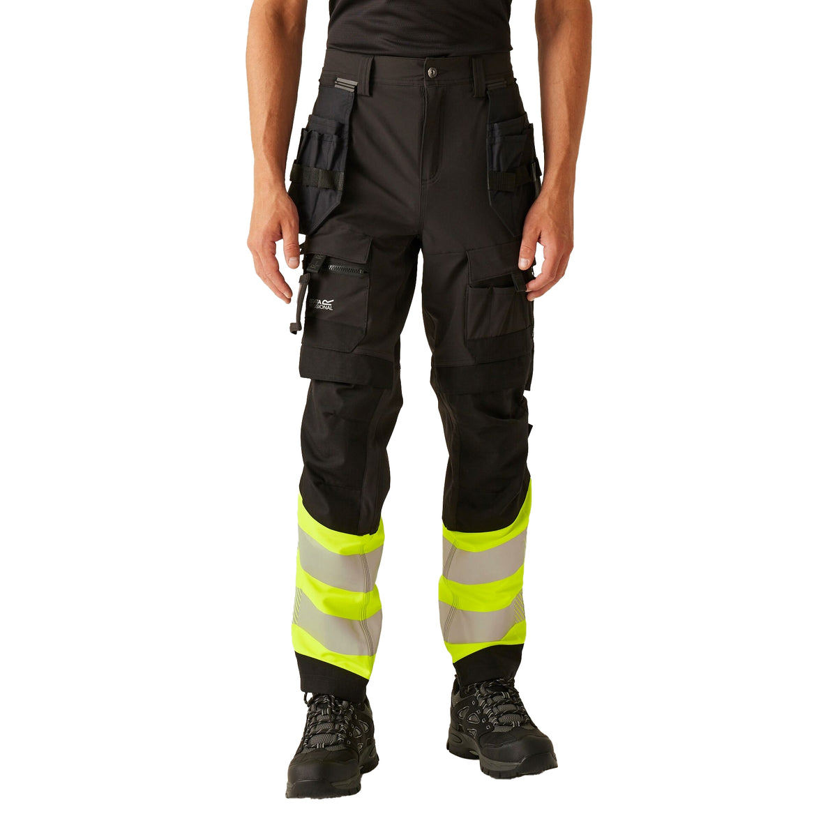Black-Yellow - Front - Regatta Professional Unisex Adult High-Vis Work Trousers