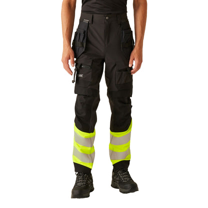 Black-Yellow - Front - Regatta Professional Unisex Adult High-Vis Work Trousers