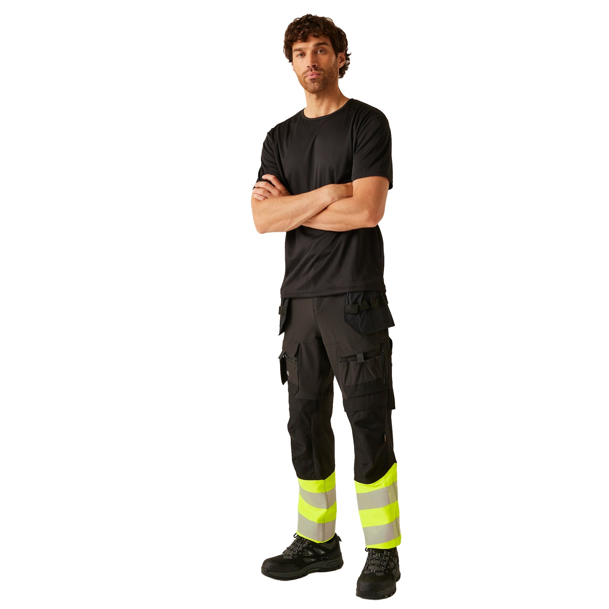 Black-Yellow - Side - Regatta Professional Unisex Adult High-Vis Work Trousers