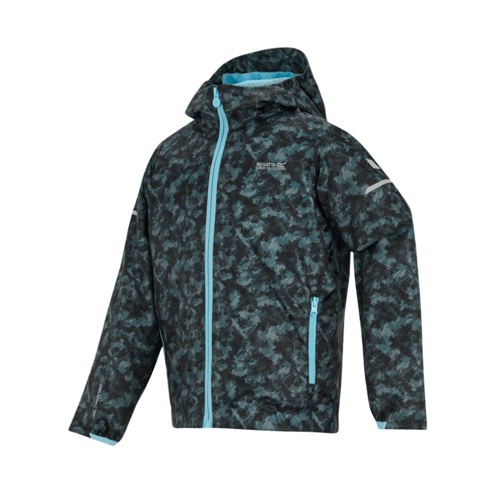 China Blue - Side - Regatta Childrens-Kids Lever II Camo Waterproof Jacket